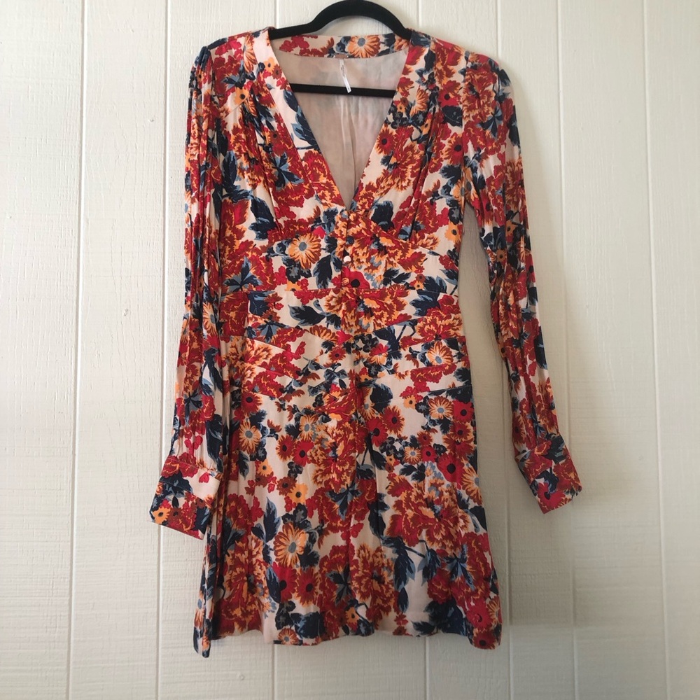 Free People Red and Orange Ruffled Tiered Cocktail Dress